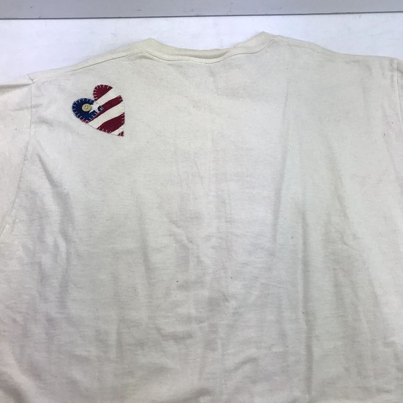 Vintage Jerzees Womens Ivory Short Sleeve Patriotic American Flag Primitive Hear - Picture 5 of 7
